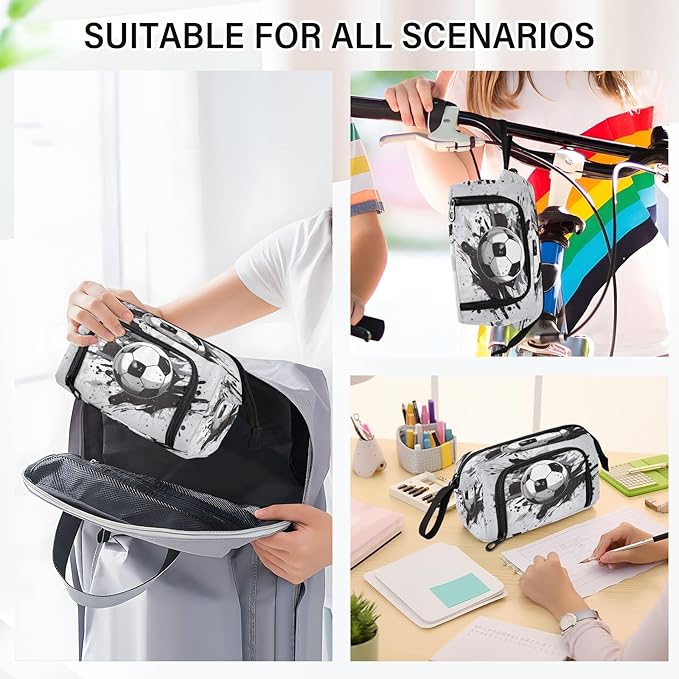 Soccer Pencil Case Pouch Big Capacity Pencil Bag Box Organizer Pen Case with Handle Stationery Organizer for Kids Boys Girls Women College Office