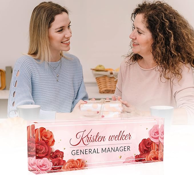 Desk Name Plate Personalized, Premium Rose Acrylic Desk Name Plate, Personalized Name Plate for Desk, Office Decor for Women or Men Coworkers, Boss, Employee, Teacher