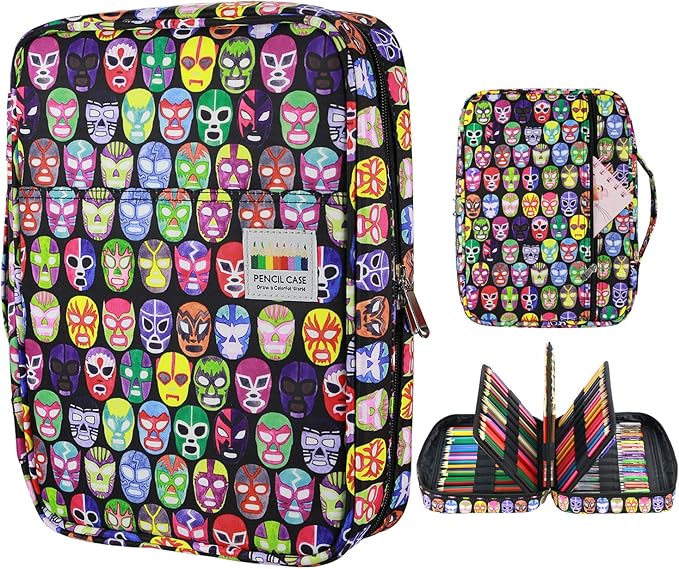 YOUSHARES Colored Pencil Case 220 Slots Pen Case Organizer With Handy Wrap & Zipper, Multilayer Holder for Prismacolor Colored Pencils & Gel Pen (Mask)