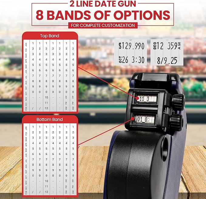 Perco Pro 2 Line Date Gun, Includes 16 Digits Date Gun Labeler, Pre-Loaded Roll of 750 White Labels and Ink Roll