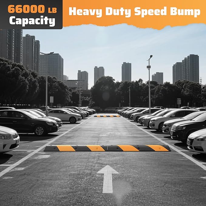 Rengue Rubber Speed Bumps 2-Pack 39.3'' Black Yellow Dual-Channel Driveway Protector for Wires Pipes, 66000 LB Heavy Duty Traffic Calmer for Road Gravel Installation