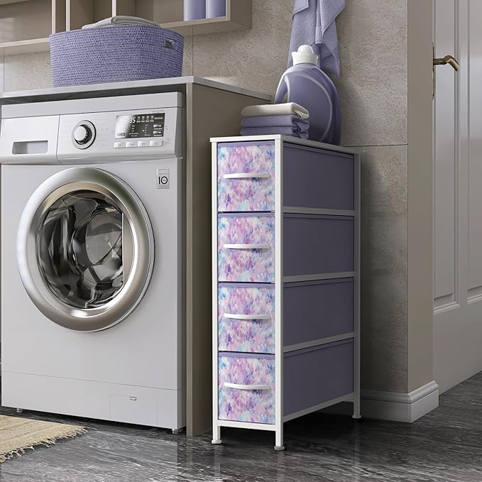 Sorbus Kids Narrow Dresser with 4 Drawers - Vertical Slim Storage Chest of Drawers with Steel Frame, Wood Top & Easy Pull Fabric Bins for Small Spaces, Closets, Bedroom, Bathroom & Laundry