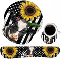 Keyboard Wrist Rest and Mouse Pad Wrist Support Set with Coasters, Ergonomic Gaming Mousepad for Home Office Working Studying Easy Typing & Pain Relief, American Flag Sunflower and Cow