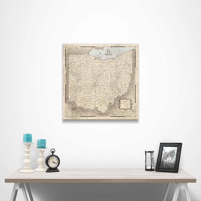 Push Pin Ohio Map Board - With Push Pins to Mark Ohio Travel - Handmade in Ohio, USA - Design: Rustic Vintage