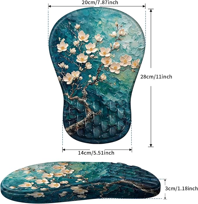 YIWEI Ergonomic Mouse Pad with Wrist Rest - Comfortable Office Mousepad with Memory Foam Wrist Support for Carpal Tunnel Relief, Mouse Pads with Non-Slip Base for Gaming and Home (Plum Plossom)