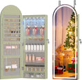 LVSOMT Wall Mounted Jewelry Organizer Lockable, Door Hanging Arched Mirror with Lights and Jewelry Storage, 6 LEDs Jewelry Cabinet (Laurel Green)