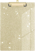 Glitter Acrylic Clipboard Decorative Standard A4 Letter Size 12.2" x 8.7", Fashion Bling Clip Boards with Designed Low Profile Gold Clip for Classroom Office - Light Gold