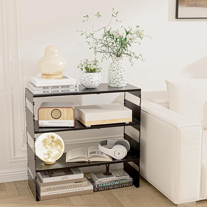 Adjustable Metal Bedside Shelf – Stackable Shelf for Bedroom, Living Room, Office, Space-Saving Storage Organizer, Easy Assembly，Sleek Matches Any Decor(1PACK/Black)