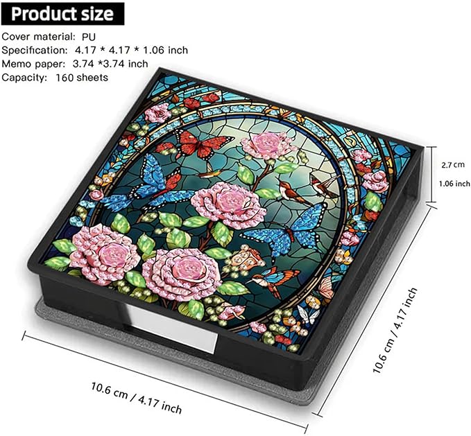 Flower Diamond Painting Kit Note Box,Memo Paper Storage Box Diamonds Art,Sticky Note Holder Diamond Art,Diamond Painting Memo Pad For Office Desk. (Flower2)