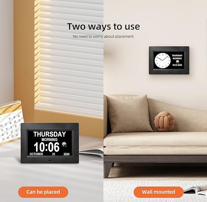 7-Inch Digital Watch, Large Font Display, 3 Display Modes, Many Alarms and Medication Alerts for Seniors and Alzheimer Patients (Black) (Black, 7-inch)