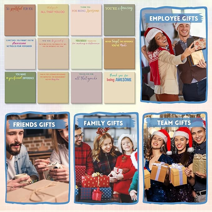 Yinder 24 Pcs Employee Appreciation Sticky Notes New Year Gift Bulk Motivation Sticky Note Pads Inspirational Gift for Teacher Nurse Staff Coworker Office Supply 3 x 3'' (Appreciation,Boho)