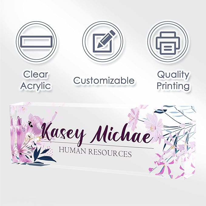Personalized Name Plates for Office - Gifts for Teacher, Boss, Employee Appreciation - Office Desk Decor (Purple Bloom)