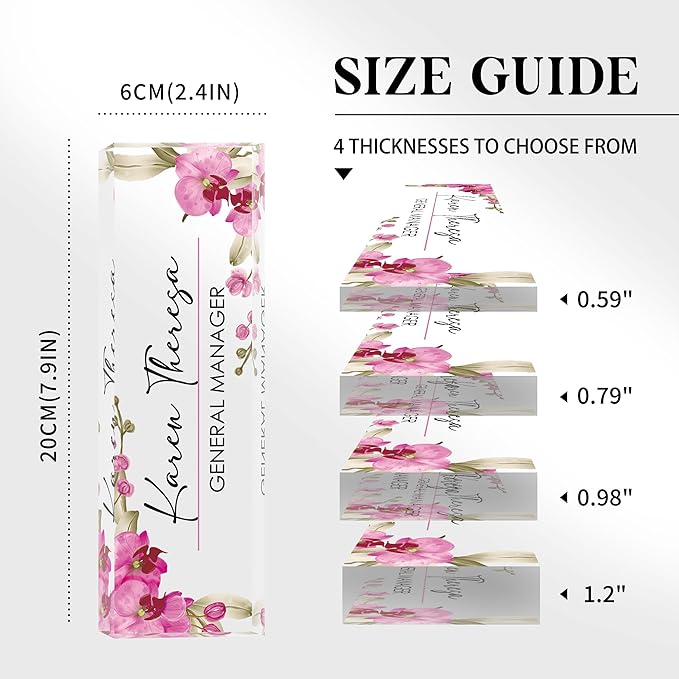 Personalized Desk Name Plate - Acrylic Accessory (Pink Butterfly Orchid)