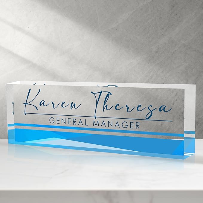 Custom Office Name Plate, Personalized Gifts for Women & Men, Appreciation Gifts for Employees, Minimalist Blue Desk Accessory
