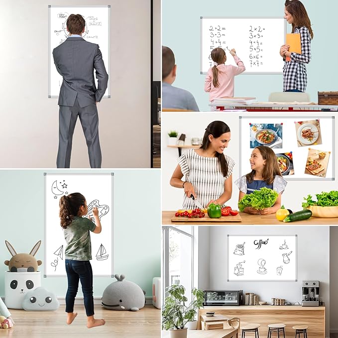 White Board Dry Erase Whiteboard for Wall 36" x 24" Aluminum Presentation Magnetic Whiteboards with Long Pen Tray, 12 Magnets, 3 Markers & 1 Eraser