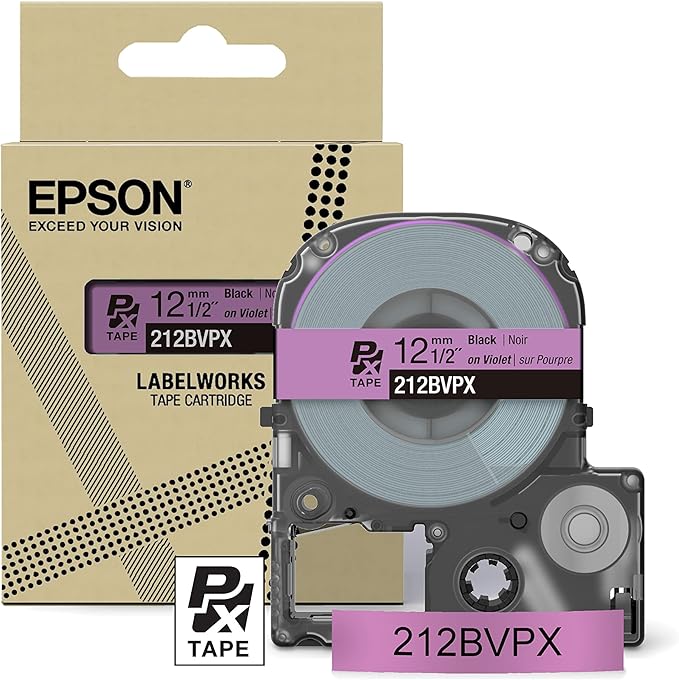 Epson LABELWORKS 212BVPX Genuine PET (Polyester) Tape Cartridge - Black on Purple Designer Craft Label Maker Tape - 1/2" (12MM) Wide, 26'