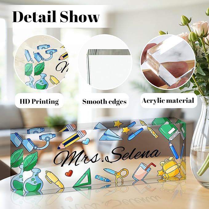 Personalized Name Plate for Desk, Custom Acrylic Desk Name Sign, Office Appreciation Gifts for Women Men Coworkers Boss Teacher Employee (Teacher)