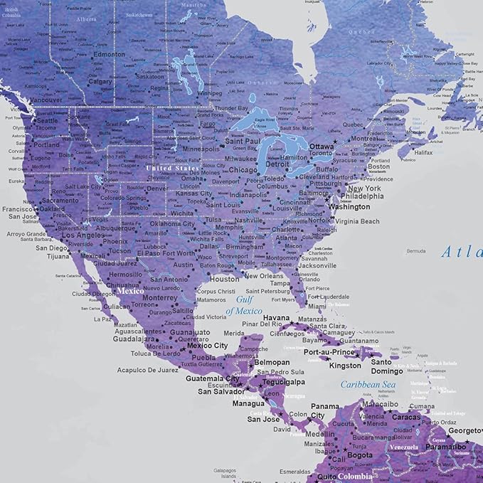 Personalized Vibrant Violet Watercolor World Travel Map with Textured White Frame