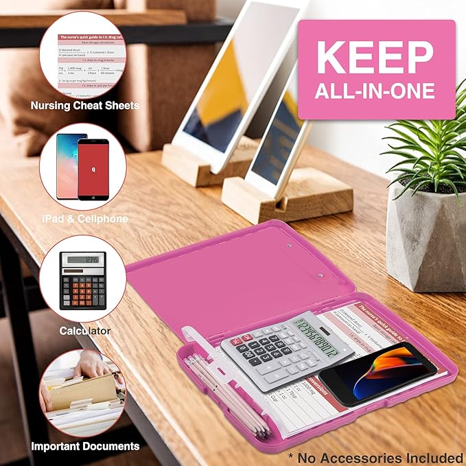 Sooez Clipboard with Storage, High Capacity Nursing Clip Board 8.5 x 11 with Pen Holder & Low Profile Clip, Plastic Clipboards Case Box, Teacher Must Haves School Office Supplies,Letter Size/ A4