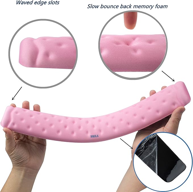 BRILA Ergonomic Memory Foam Keyboard Wrist Rest Support Pad Cushion for Computer, Laptop, Office Work, PC Gaming - Massage Holes Design - Cozy Typing Wrist Pain Relief (Pink)