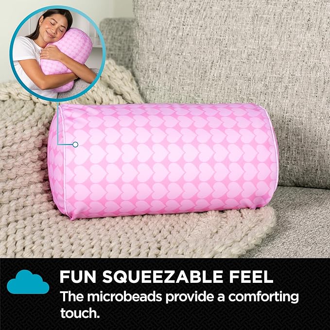 Brookstone Squishy FOM Cushion Pillow - The Original Stretchy, Comfy, Colorful Pillow for Neck, Lumbar Support, and Bed - for Sleeping, Car, Travel - Small Pillow, Hearts, 12 x 7 Inches