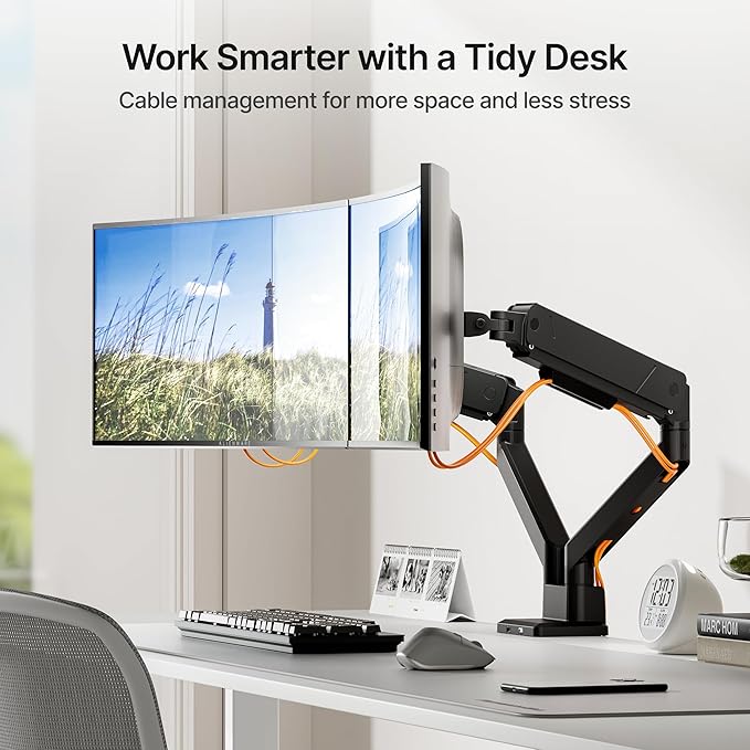 monTEK Dual Monitor Mount with USB Monitor Arms for 2 Monitors for 17 to 35 Inch Curved Screen Holds 35 Lbs Adjustable Heavy Duty Monitor Desk Mount Cable Management, VESA 75/100mm, MA1007UCBK-D