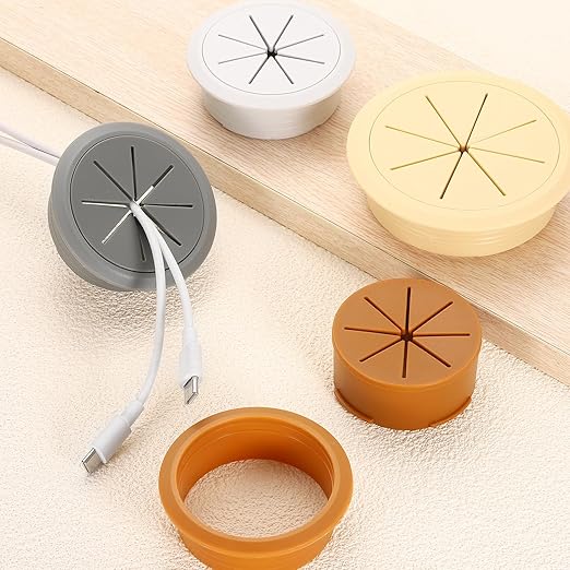 uxcell 4 Pcs Desk Grommet, Fit 60mm/2.36" Plastic Cable Hole Cover Bulk Top Hat Grommet Desk Hole Cover for Cables Home Office, Gray