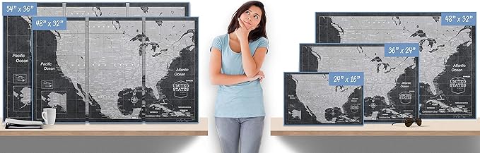 Push Pin USA Map Board - with Push Pins to Mark USA Travel - Handmade in Ohio, USA - Design: Modern Slate (24" x 16")