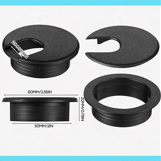 50 Pack 2 Inch Desk Grommet Desk Cable Wire Grommet Cord, PC Computer Desk Plastic Grommet Cord Tidy Cable Hole Cover Organizers for Office PC Computer Desk Cord Management (Black)