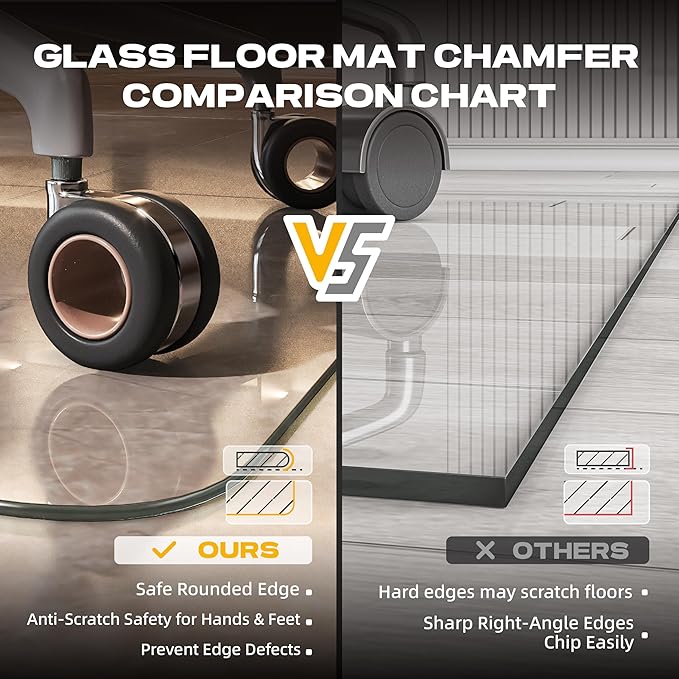 [Tempered Glass] 46“x36” Rounded Glass Chair Mat with Polished Edge Clear Office Chair Mat, Glides Smoothly, Suitable for Carpet or Hardwood Floors