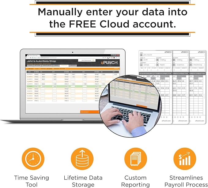 uPunch HN4540 Comprehensive Small Business Start-Up Kit: AutoAlign Calculating Time Clock System with 400 Time Cards, Ribbons, and Racks