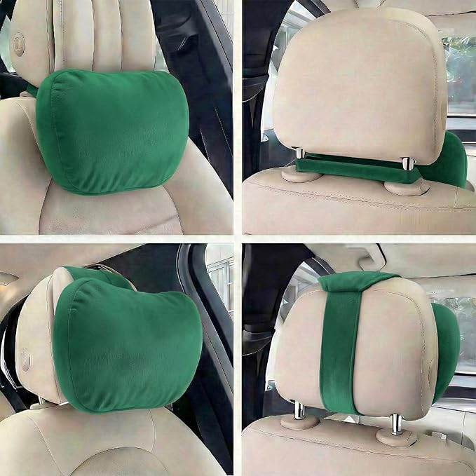 2PCS Car Pillow for Car Neck Pillow for Driving Seat Lumbar Support Soft Cushion with Extra Filling Accessories Back Support for Travel Nap and Trips Sleeping (Green, Head)