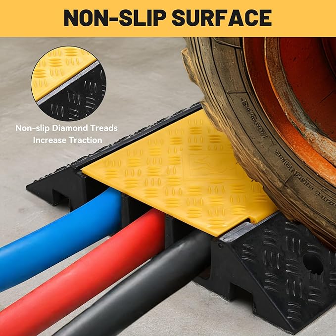Yescom Cable Ramp Protector 3 Channel Garden Hose Protecitive 44000 Lbs Load Capacity Heavy Duty, 35.43"x23.62"x4.33" Speed Bump for Road, Driveway, Walkway and Commercial Use