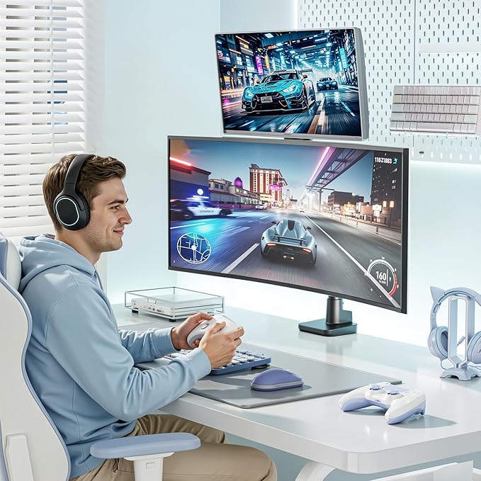 ARES WING Dual Monitor Mount for 17-49 Inch Ultrawide Heavy Duty Curved Screen, Computer Monitor Arm Desk Mount, Gas Spring Adjustable Vesa Stand, Black