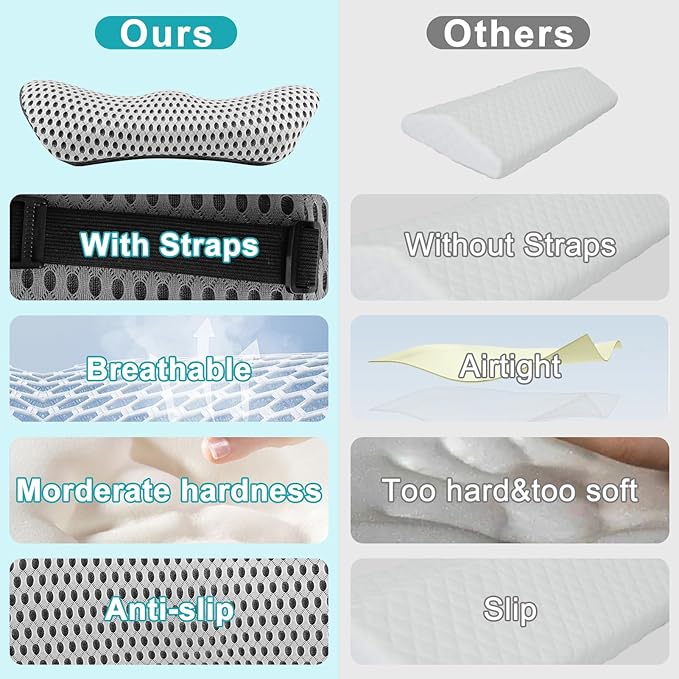 Lumbar Support Pillow with Bandage, Memory Foam pad for Relieving Lower Back Pain, and Back Support pad for Easy Fixation on Office Chair, car, Bed and Other Articles Back Pillow Gray