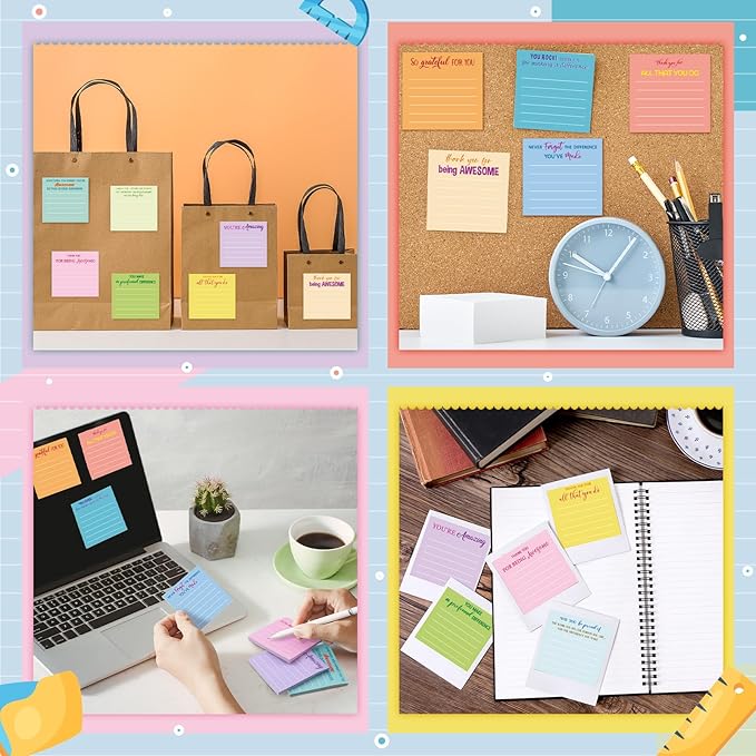 Yinder 48 Pcs Employee Appreciation Sticky Notes New Year Gift Bulk Motivation Sticky Note Pads Inspirational Gift for Teacher Nurse Staff Coworker Office Supply 3 x 3'' (Appreciation,Light Color)