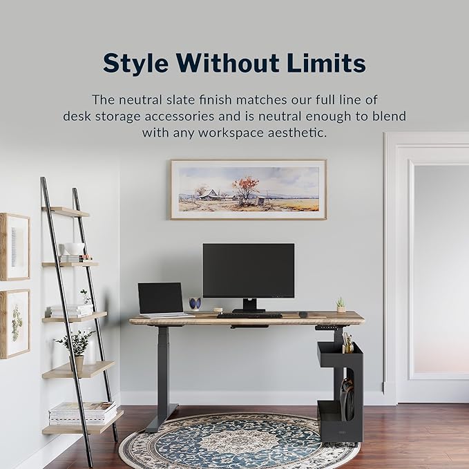 Vari Mobile Slim Under-Desk Cubby - Durable Steel & PET Felt Line - Open Storage & Easily Rolls - Dual Tier Office and Home Organizer Accessory - Black, 10” x 22” x 22”