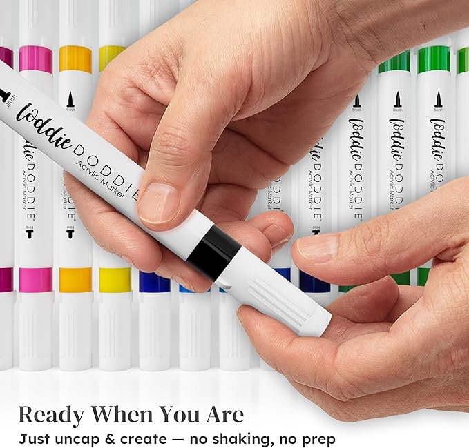Loddie Doddie Acrylic Markers, 48 Unique Colors, Double-Ended Multi Surface Art Markers Set with Fine and Brush Tips, Portable Storage Case for DIY Projects, Crafts, and Decor (48)