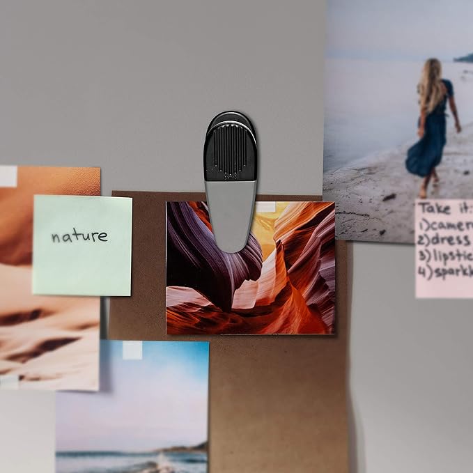 10 Magnetic Memo Holders Set - Large Clip, Plastic - Silver Black