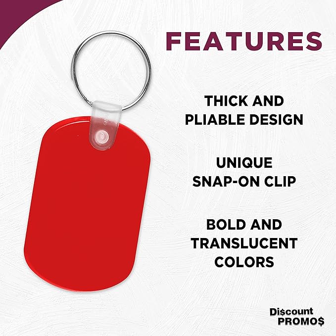 DISCOUNT PROMOS Tag Soft Plastic Keychains - 10 pack - Small Key Tag Chain For Staying Organized - Rubber Key Ring Keychain – Red