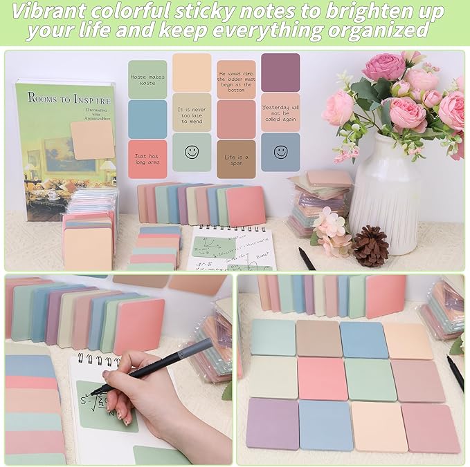60 Pack Vintage Round Corner Sticky Notes 3x3 12 Retro Colors Posted Note Adhesive Paper Memo Pads 56 Sheets/Pad Self-Stick Note Bulk Easy to Stick for Back to School Teacher Student, Office Supplies