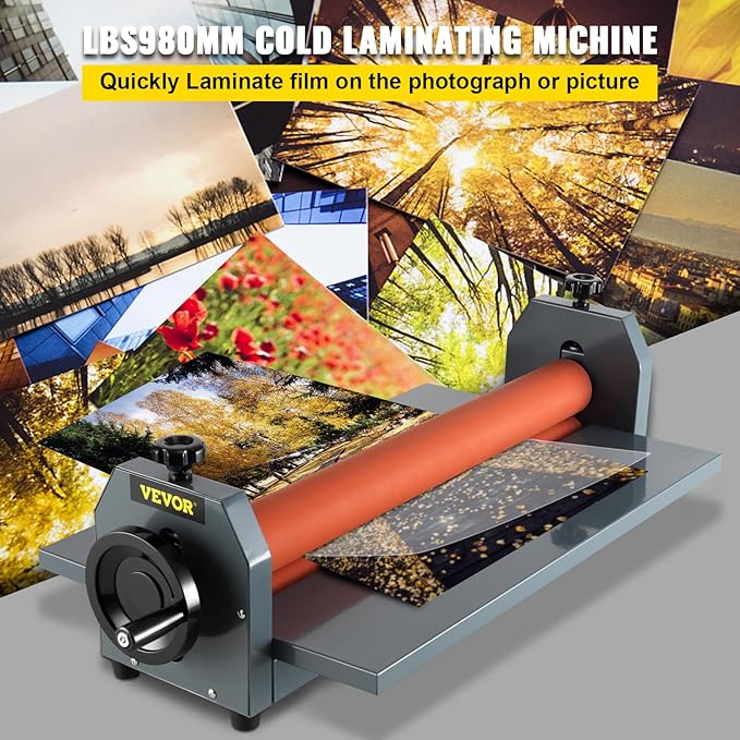 VEVOR 39 Inch Cold Laminator Machine 10mm Manual Vinyl Photo Film Cold laminator Hand Crank Pressure Cold Roll laminator（39Inch
