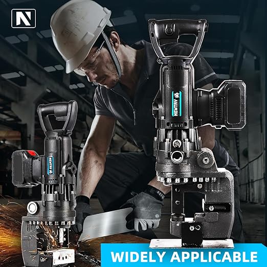 NEWTRY 1800W Cordless Hydraulic Hole Puncher + 2 Battery 3.0Ah Electric Hydraulic Hole Puncher 110V Angle Steel Punching Machine Φ1/4"-4/5" Metal Hole Punch for Angle Channel Steel Iron Aluminum,etc