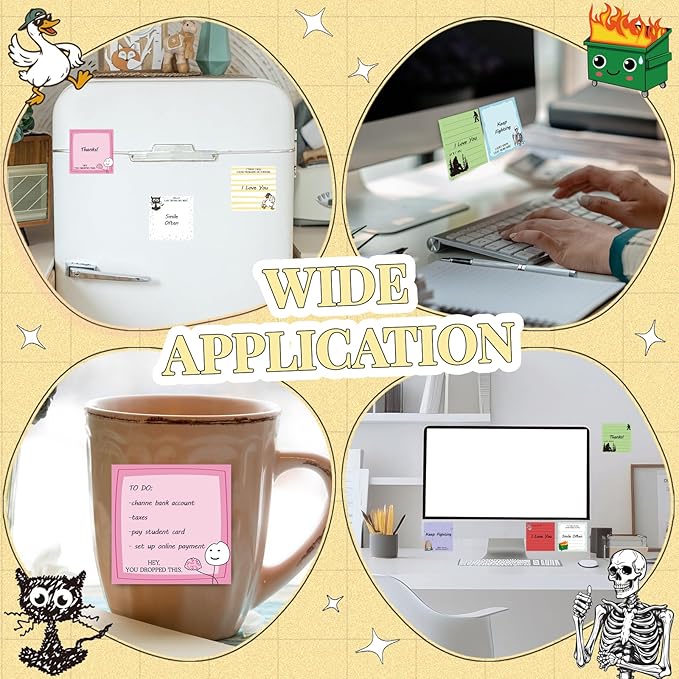 9 Pads Cute Sticky Notes Cartoon Self Stick Notepads 3x3 Inches Notes Adhesive Memo Pad Office Decor Gifts for Students School Teacher Office Meeting (Funny)