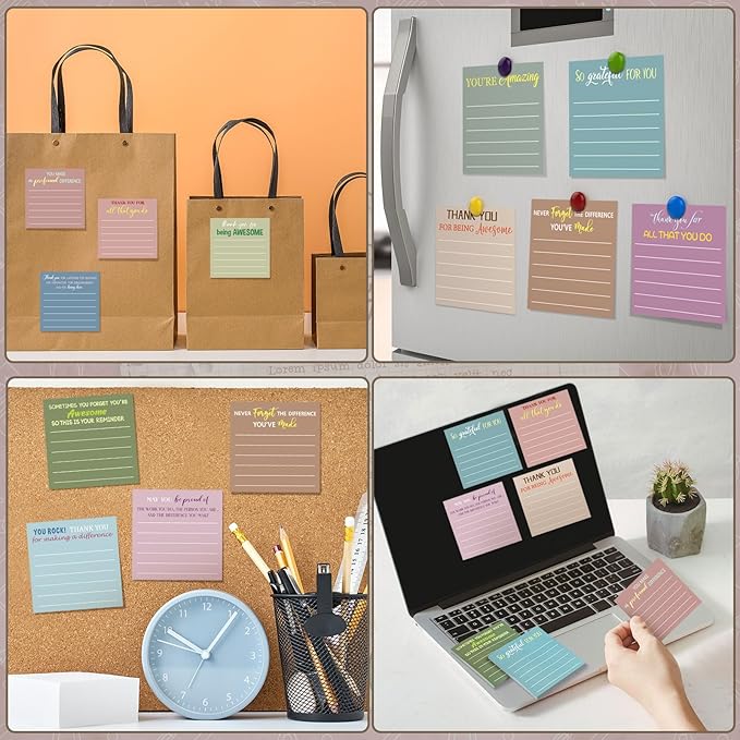 Yinder 12 Pcs Employee Appreciation Sticky Notes New Year Gift Bulk Motivation Sticky Note Pads Inspirational Gift for Teacher Nurse Staff Coworker Office Supply 3 x 3'' (Appreciation,Morandi Color)