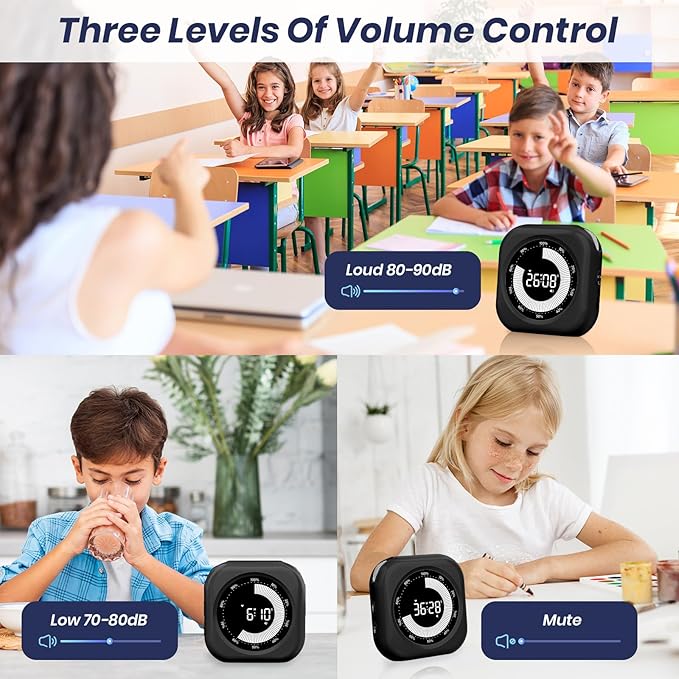 Visual Timer for Kids, 10 Hours Countdown/Up, with Rechargeable, 3 Volume Levels，3 Brightness Display, and Magnetic, Homeschool Study Tool, Large Digital Timers for Classroom, Kitchen