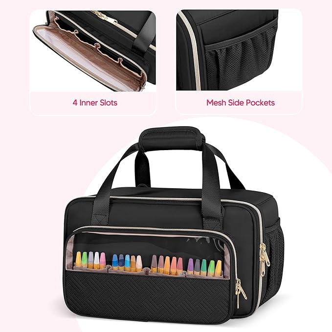 Marker Organizer Case Holding up to 216 Markers, Marker Storage Carrying Bag, Large Marker Holder with Shoulder Strap, Black