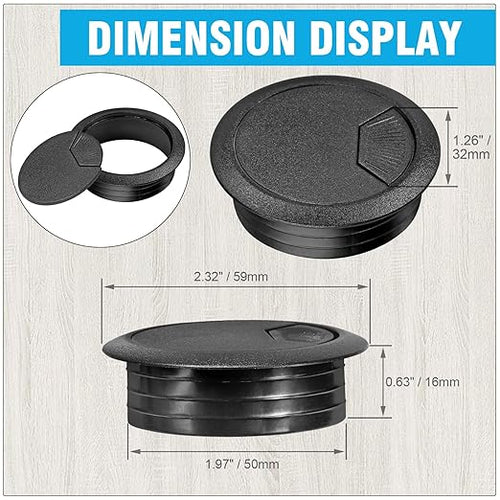 2" Spring Desk Grommet, JTemgle Plastic Cable Hole Cover Computer Table Cord Wire Organizer Caps Desktop Cord Management for Home Office TV Stands Tabletops - Black, 5 Pcs