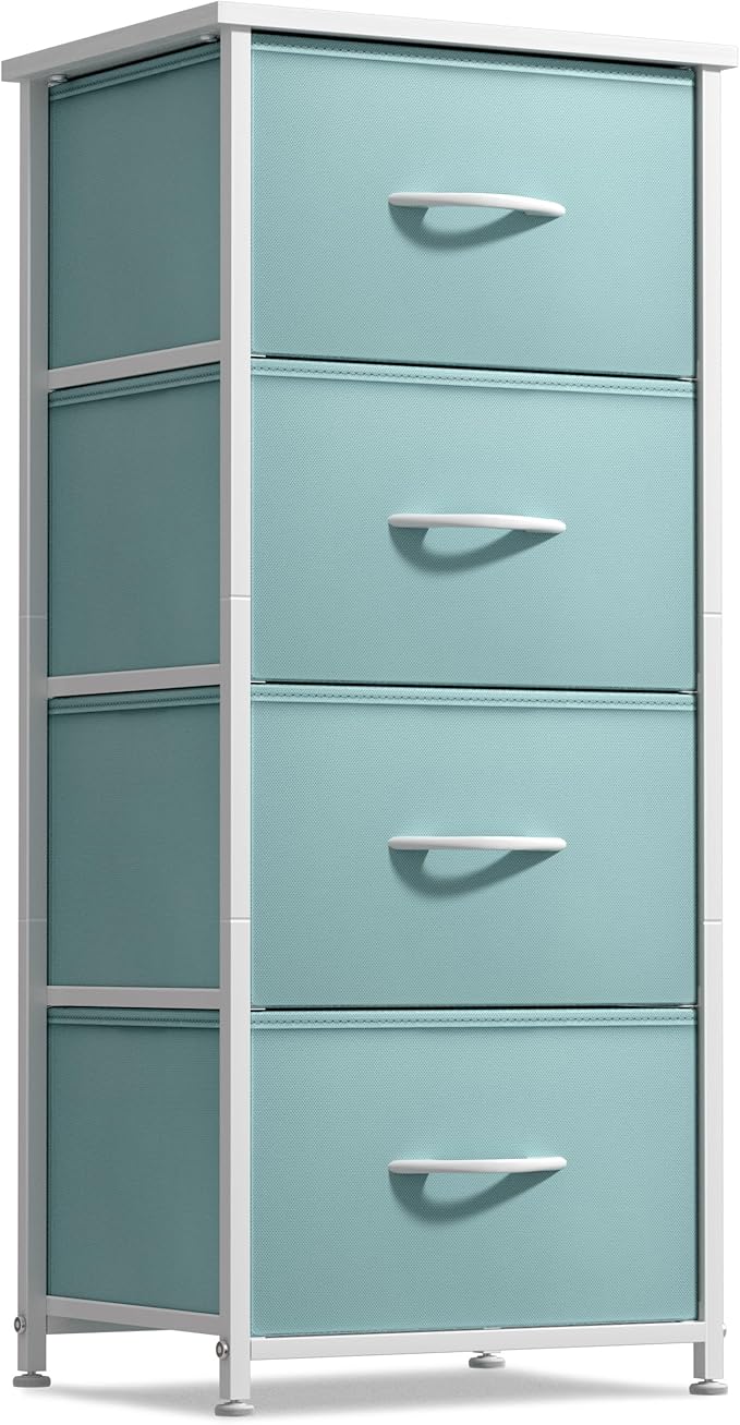 Sorbus Dresser Storage Tower, Organizer Drawers for Closet Boys & Girls Bedroom, Bedside Furniture, Chest for Home, College Dorm, Steel Frame, Wood Top, Fabric Bins(Aqua)