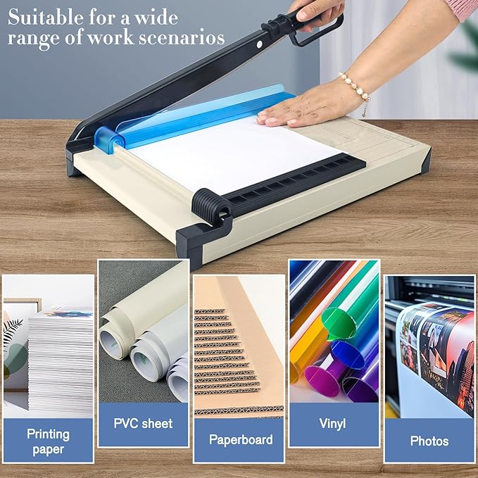 12" Guillotine Paper Cutter and Trimmer with Corner Rounder Cutter & Sharpening Stone,Heavy Duty 16 Sheet Capacity Metal Base for A4,Cardstock,Photo Paper,Office School Craft Use-Updated